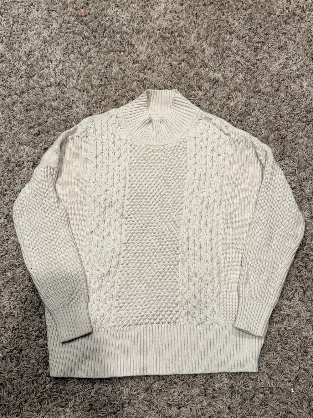 Cream Cable Knit Sweater with Mock Neck